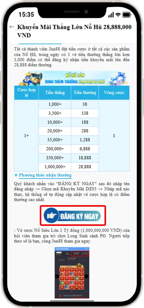 Bước 3: Chọn ĐĂNG KÝ NGAY